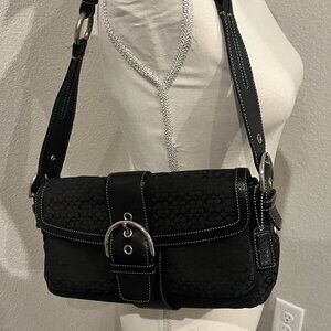COACH Soho Signature Small C Hobo Flap Bag Handbag Purse Shoulder Black